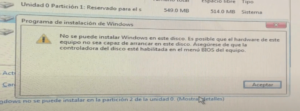 no se puede instalar windows en este disco