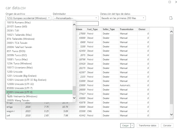 Encoding del texto en columnas